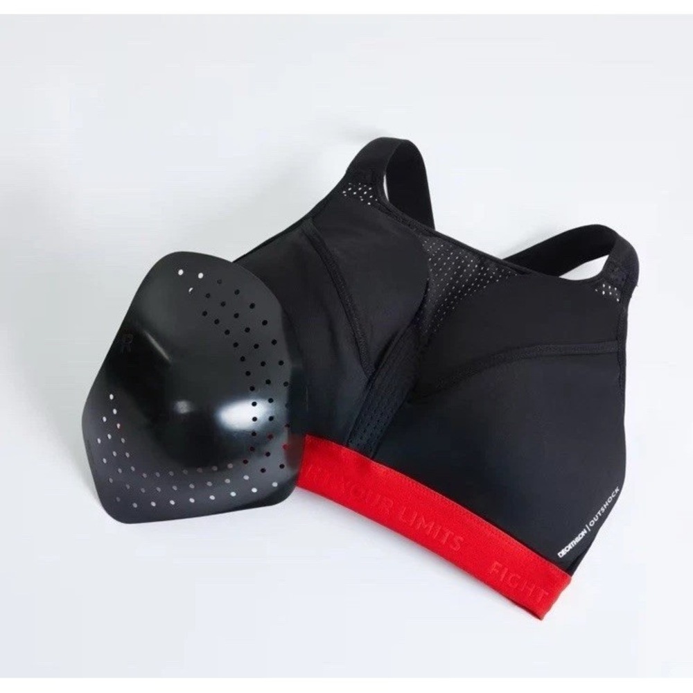NWT Decathlon Outshock 500 Women's Sports Bra M Black Red Boxing High Impact